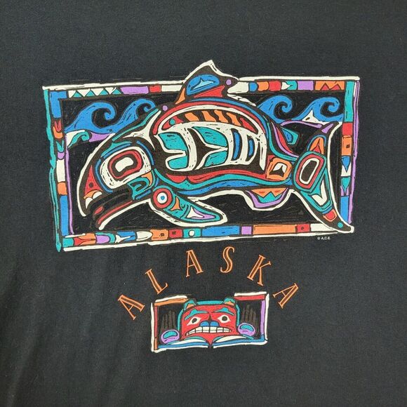 Alaska Salmon T Shirt Mens XL Extra Large Black Fishing Salmon Colorful - Picture 2 of 7
